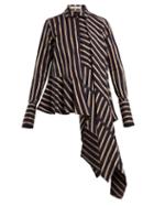 Matchesfashion.com Palmer//harding - Spicy Deconstructed Asymmetric Cotton Shirt - Womens - Navy Stripe