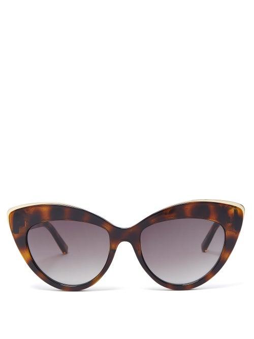 Matchesfashion.com Le Specs - Beautiful Stranger Cat Eye Acetate Sunglasses - Womens - Khaki Multi