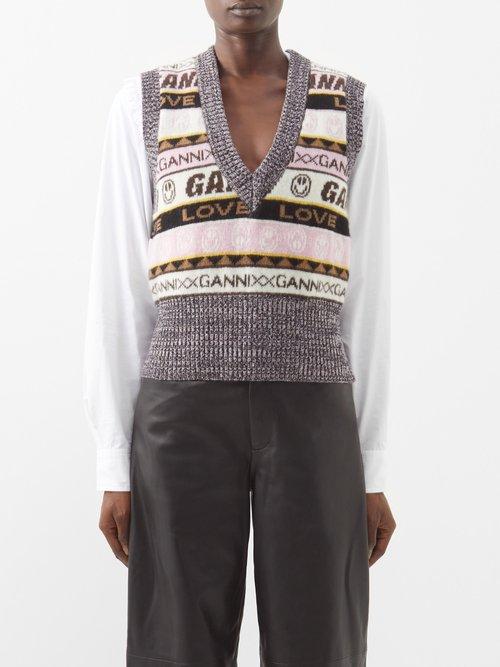 Ganni - Smiley-logo Jacquard Vest - Womens - Purple Multi