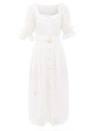 Matchesfashion.com Borgo De Nor - Corina Belted Lace Midi Shirt Dress - Womens - Ivory