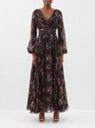 Giambattista Valli - Floral-print Gathered Silk-georgette Maxi Dress - Womens - Black Multi