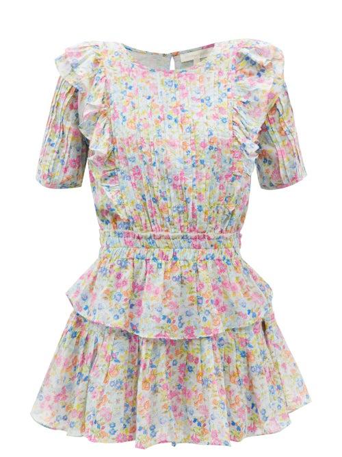 Ladies Beachwear Loveshackfancy - Natasha Floral-print Cotton-voile Mini Dress - Womens - Blue Multi