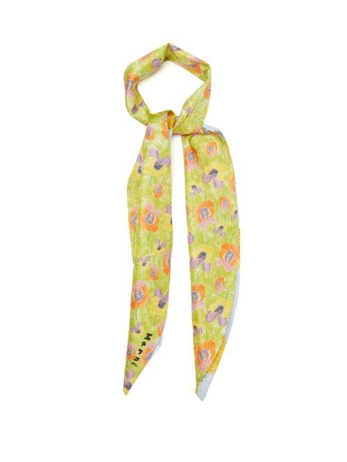Marni - Floral-print Silk Scarf - Womens - Blue Multi