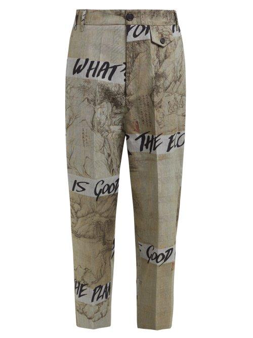 Matchesfashion.com Vivienne Westwood - Glen Check And Graffiti Print Cotton Trousers - Womens - Grey Multi