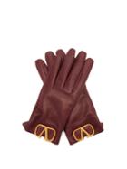 Matchesfashion.com Valentino - V Logo Leather Gloves - Womens - Burgundy