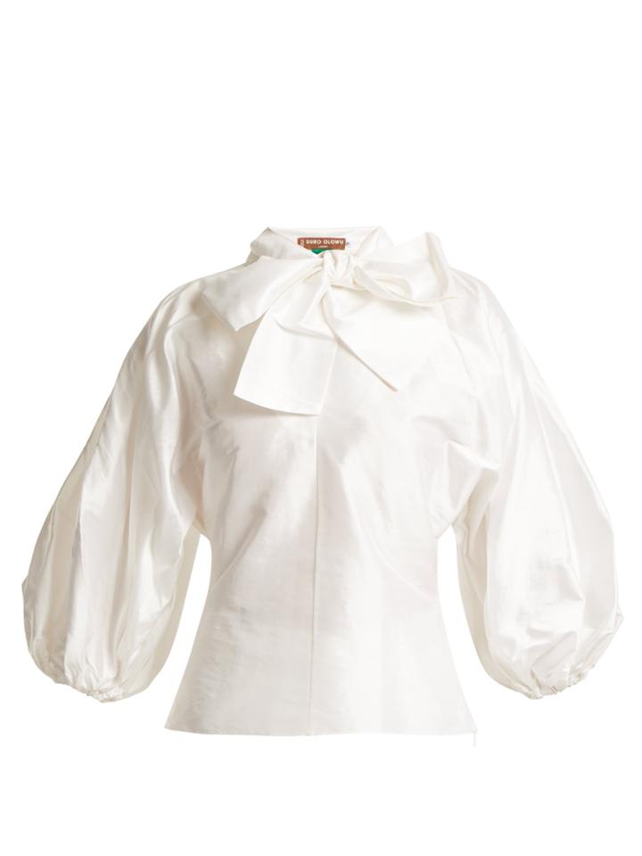 Duro Olowu Tie-neck Balloon-sleeved Silk-taffeta Blouse