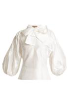 Duro Olowu Tie-neck Balloon-sleeved Silk-taffeta Blouse