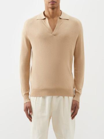 Arch4 - Mr Oxford Open-collar Silk-blend Polo Shirt - Mens - Beige
