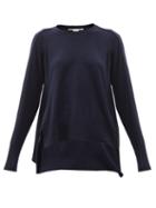 Matchesfashion.com Stella Mccartney - Step-hem Regenerated Cashmere-blend Sweater - Womens - Navy