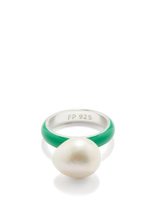 Fry Powers - Green Grass Pearl, Enamel & Sterling-silver Ring - Womens - Green Multi