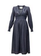 Matchesfashion.com Fendi - Smocked Chambray Midi Dress - Womens - Indigo