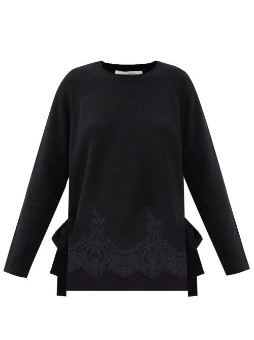 Matchesfashion.com Valentino - Lace-trimmed Wool-blend Sweater - Womens - Black