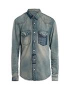 Matchesfashion.com Amiri - Distressed Patchwork Denim Shirt - Mens - Blue