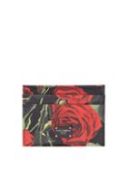 Matchesfashion.com Dolce & Gabbana - Rose Print Leather Cardholder - Womens - Black Red