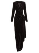 Matchesfashion.com Alexandre Vauthier - Gathered Velvet Wrap Gown - Womens - Black