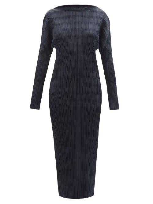 Pleats Please Issey Miyake - Technical-pleated Midi Dress - Womens - Dark Navy