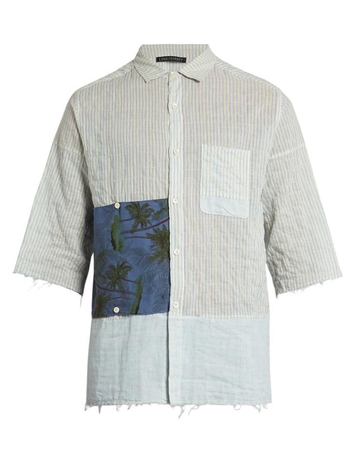 Longjourney G Short-sleeved Striped Cotton Shirt