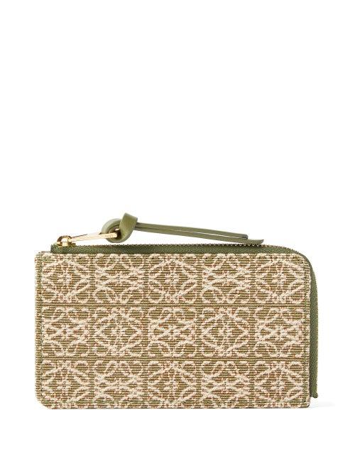 Loewe - Anagram-jacquard Zipped Cardholder - Womens - Green Multi