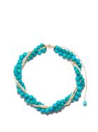 Yvonne Lon - Turquoise, Pearl & 9kt Gold Beaded Necklace - Womens - Blue