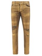 Dolce & Gabbana - Metallic-coated Distressed Skinny Jeans - Mens - Gold