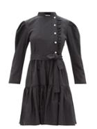Batsheva - Sadie Buttoned Moir Mini Dress - Womens - Black