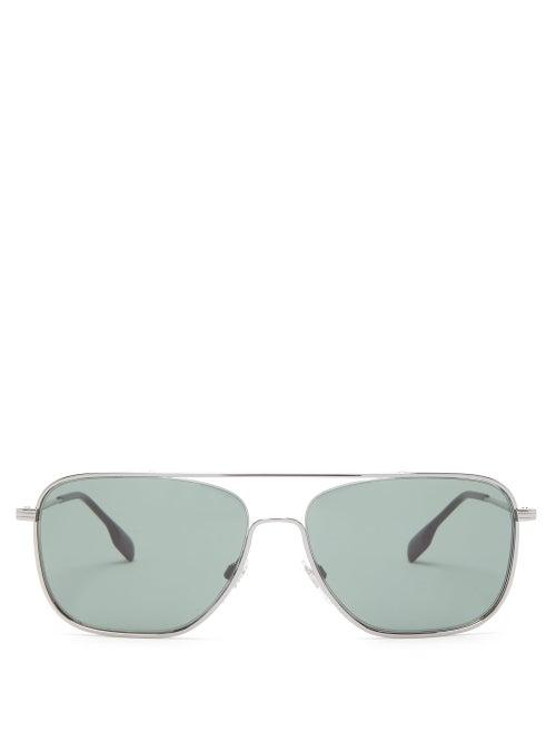 Matchesfashion.com Burberry - Aviator Metal Sunglasses - Mens - Silver