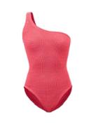 Hunza G - Nancy One-shoulder Crinkle-knit Swimsuit - Womens - Fuschia