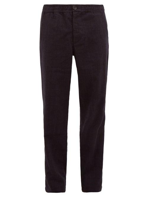 Matchesfashion.com Oliver Spencer - Checked Drawstring Wool Blend Trousers - Mens - Navy