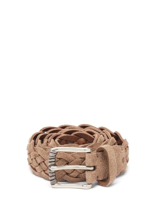 Mens Accessories Brunello Cucinelli - Woven Suede Belt - Mens - Brown