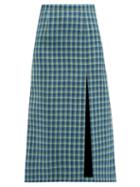 Matchesfashion.com Balenciaga - Side Slit Checked Wool Midi Skirt - Womens - Blue Multi