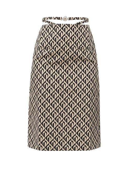 Matchesfashion.com Marine Serre - Moon Lozenge Cotton-blend Jacquard Pencil Skirt - Womens - Black Print