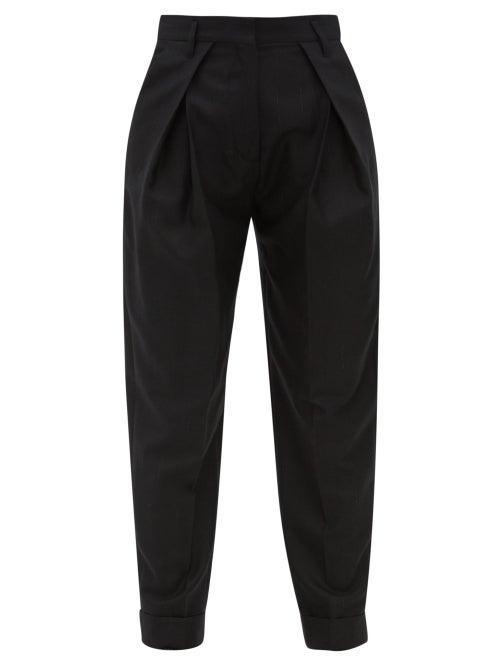 Matchesfashion.com Ann Demeulemeester - Pleated High Rise Fleecewool Blend Trousers - Womens - Black