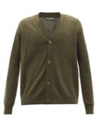 Acne Studios - Face-patch V-neck Wool Cardigan - Mens - Khaki