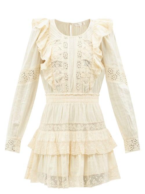 Loveshackfancy - Santorini Ruffled Lace-trimmed Cotton Mini Dress - Womens - Ivory