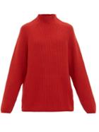 Matchesfashion.com Raey - Funnel Neck Ribbed Wool Sweater - Mens - Dark Orange