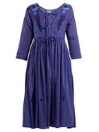 Matchesfashion.com Thierry Colson - Sahar Floral Embroidered Cotton Dress - Womens - Purple Multi
