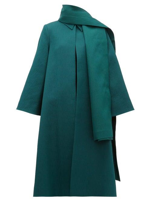 Matchesfashion.com Emilia Wickstead - Ellis Stretch Cloqu Opera Coat And Scarf - Womens - Dark Green