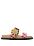 Matchesfashion.com Fabrizio Viti - Ingrid Floral-appliqu Gingham And Leather Slides - Womens - Red Multi