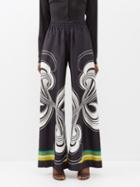 La Doublej - Printed Silk-twill Palazzo Trousers - Womens - Black Multi