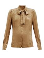 Matchesfashion.com Dolce & Gabbana - Logo-jacquard Silk-satin Blouse - Womens - Camel