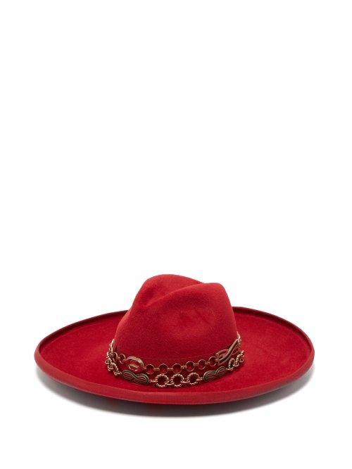 Matchesfashion.com Gucci - Chain And Grosgrain Trim Rabbit Felt Hat - Womens - Red