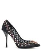 Matchesfashion.com Dolce & Gabbana - Lori Crystal Embellished Mesh Pumps - Womens - Black Pink