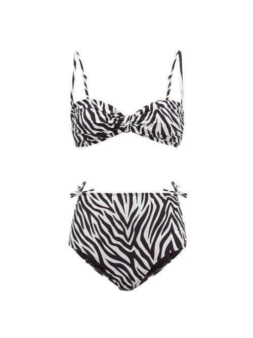 Matchesfashion.com Leslie Amon - Thea Zebra Stripe Bikini - Womens - Black White