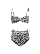 Matchesfashion.com Leslie Amon - Thea Zebra Stripe Bikini - Womens - Black White