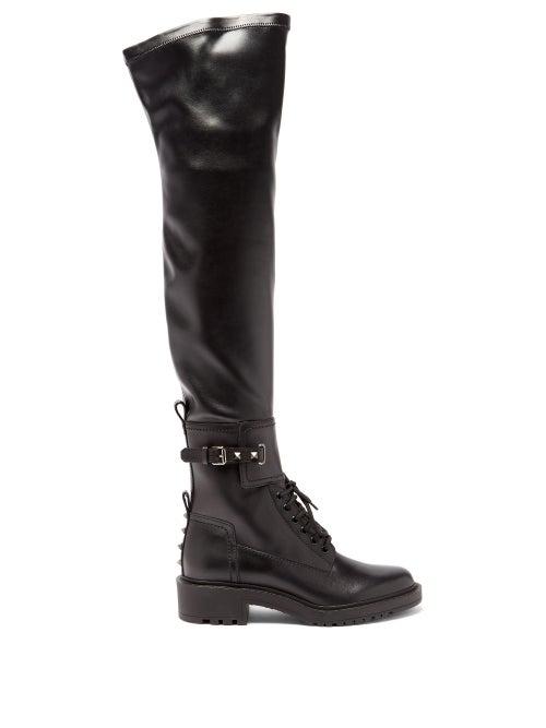 Matchesfashion.com Valentino Garavani - Rockstud Leather Knee-high Boots - Womens - Black