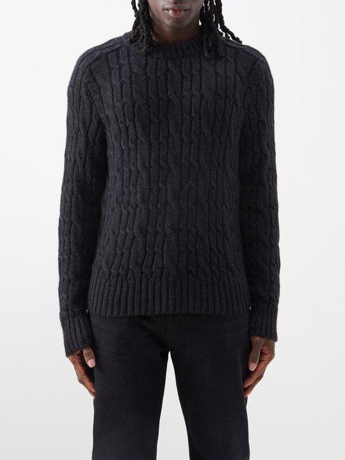 Tom Ford - Crew-neck Cable-knit Sweater - Mens - Dark Grey