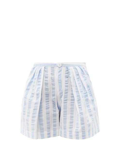 Thierry Colson - Kenya Striped-seersucker Shorts - Womens - Blue Stripe