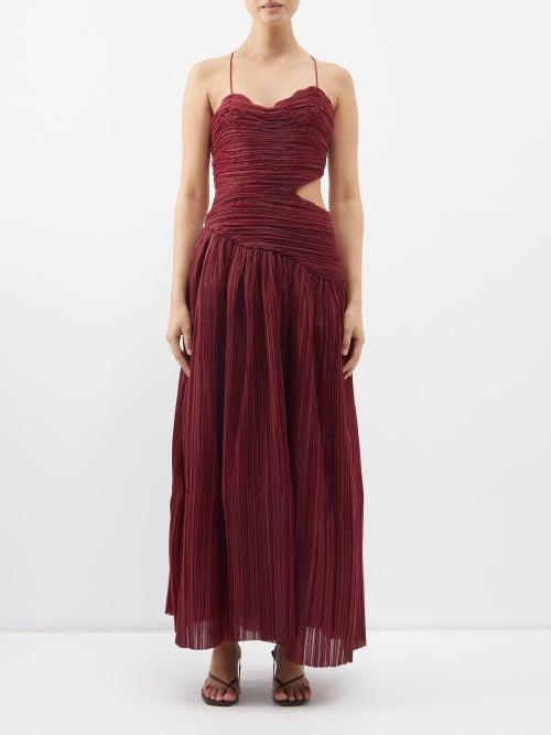 Aje - Laurier Cutout Pliss Chiffon Maxi Dress - Womens - Burgundy