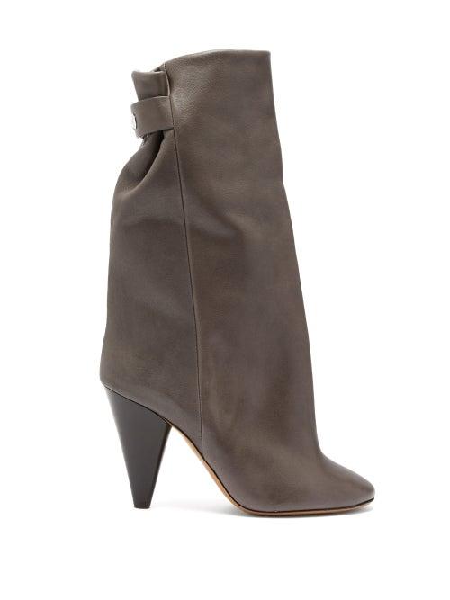 Matchesfashion.com Isabel Marant - Lakfee Slouched Leather Boots - Womens - Grey