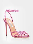 Aquazzura - Tequila 105 Crystal-embellished Leather Sandals - Womens - Pink